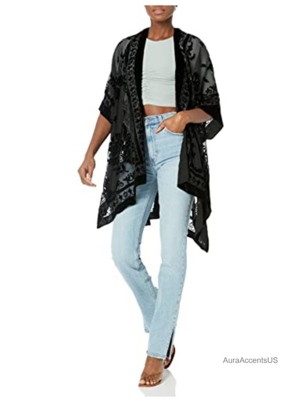 Velvet Kimono Short Sleeve Lightweight Loose Fit Cardigan